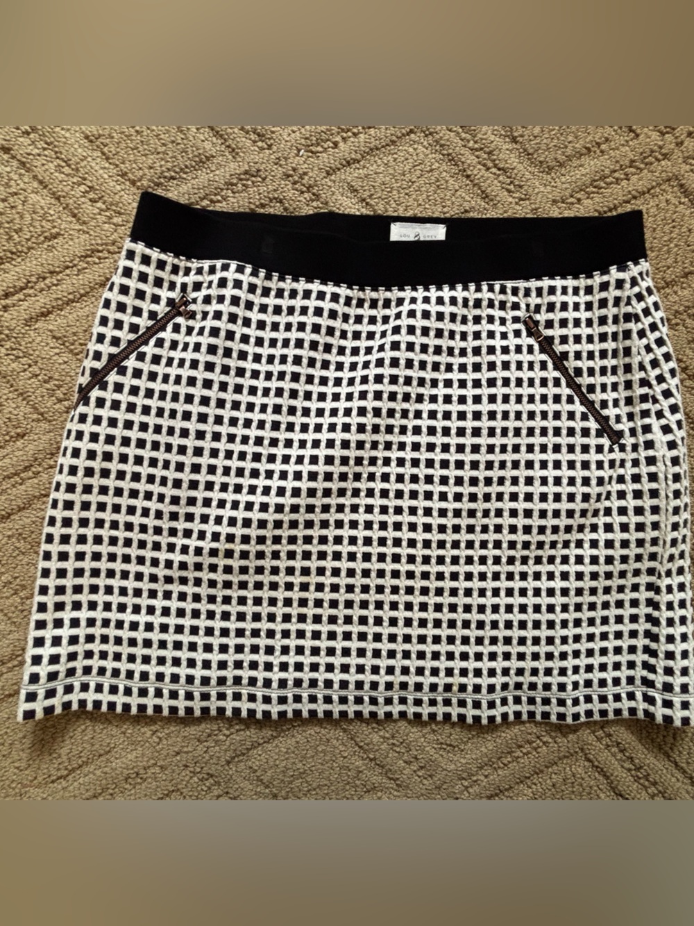 Lou & Grey Black and White Grid Knit Mini Skirt